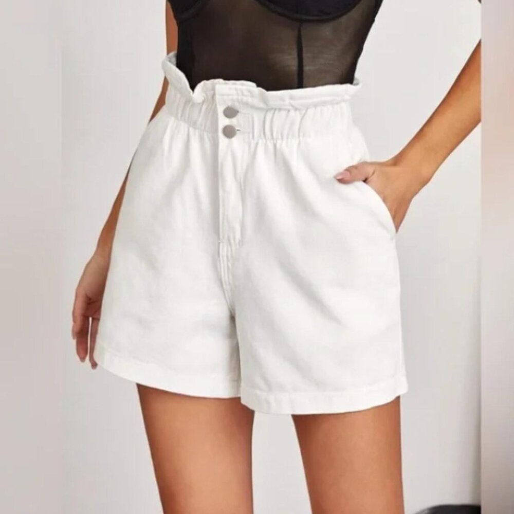 H&M White High Waisted Shorts Paper Bag Elastic Waist Small